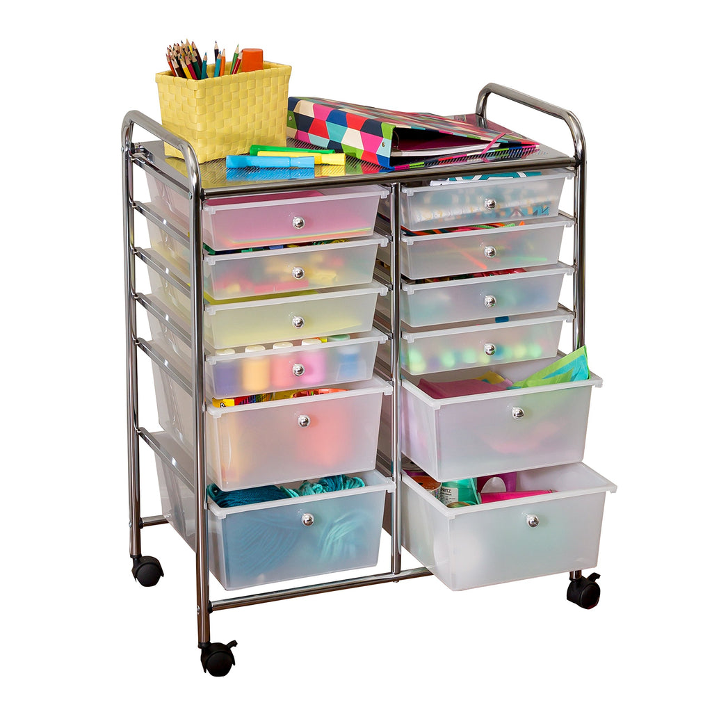 Rolling Craft Storage Cart, Clear, 12-Drawer H49824